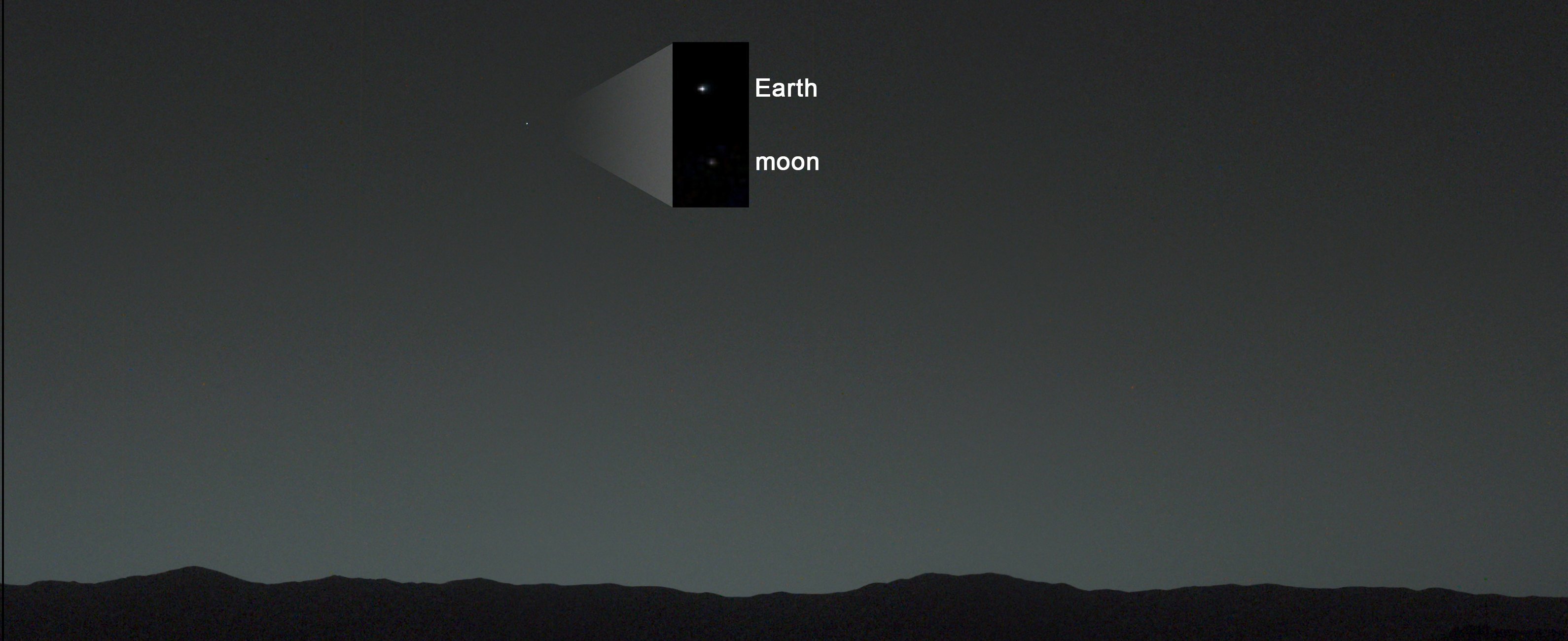 Le ciel martien, avec la Terre et la Lune. ©NASA